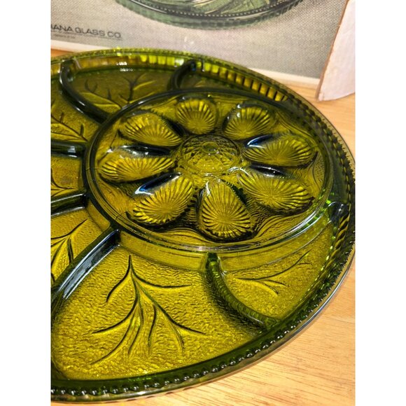 Indiana Glass Co Olive Deviled Egg & Hors d'oeuvre Tray 13" Glass 7703 NOS Box - Picture 2 of 6
